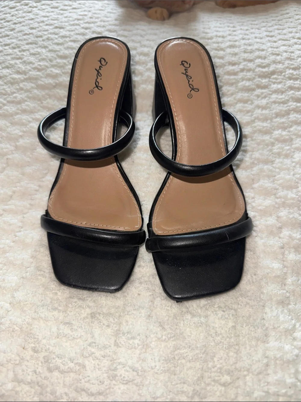 Qupid Black Double-Strap Block Heel Sandals - Picture 3 of 5